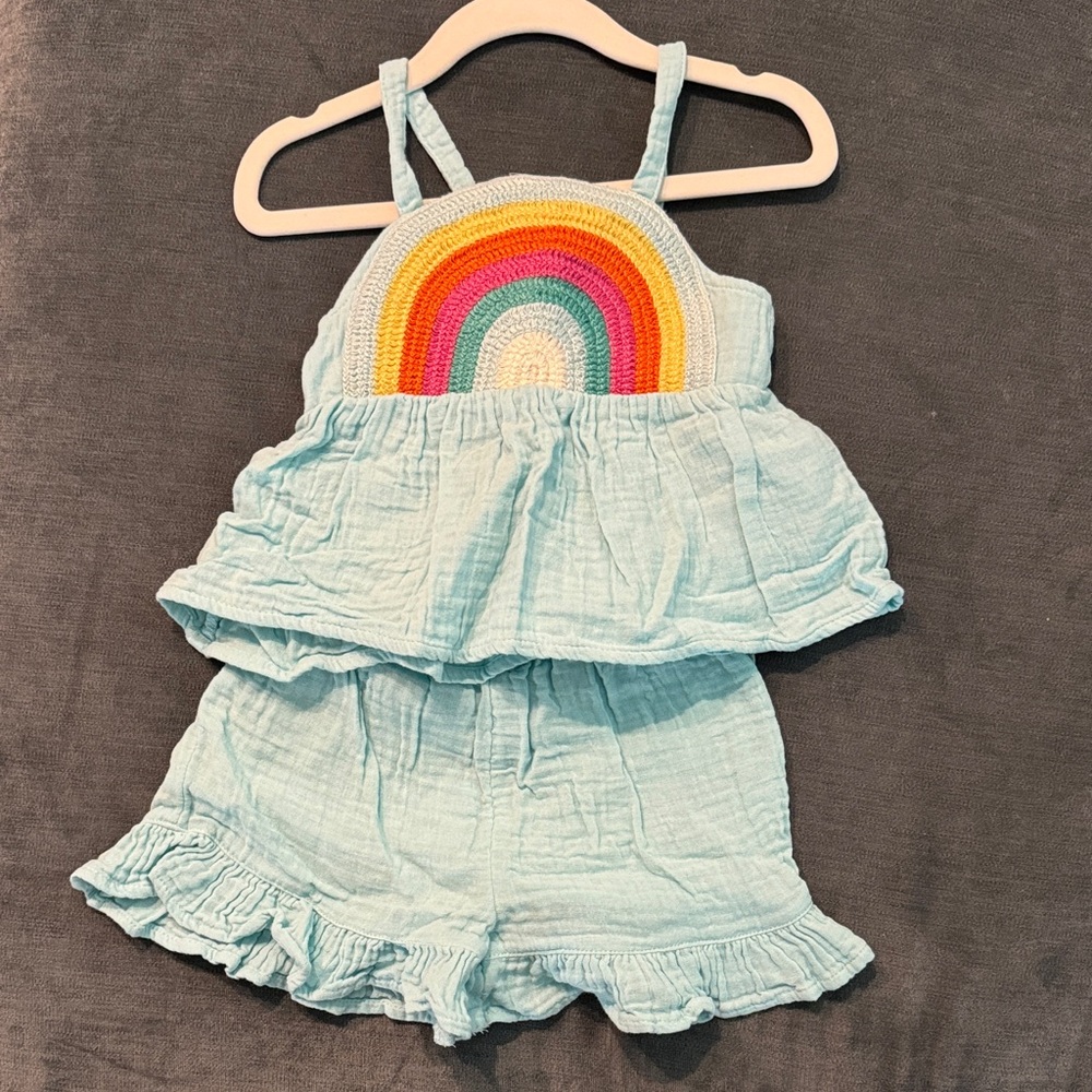 Old Navy Toddler Girls Light Blue Two-Piece Rainbow Tank & Shorts Set
